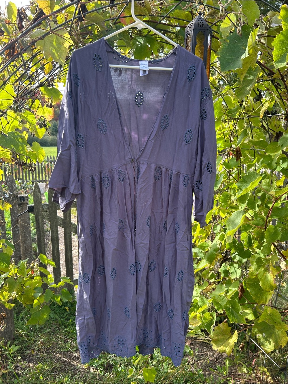 Boho lavender Embroidered V-Neck Midi Dress / Kimono